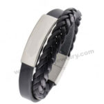 Black Twist Leather w/ Plate Personalized Bracelets for Him