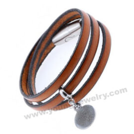 Twist Leather w/ Round Personalized Bracelets for Him