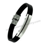 Black Leather w/ Plate Personalized Bracelets for Him