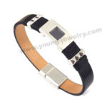 Black Leather w/ Plate Custom Bracelets for Him