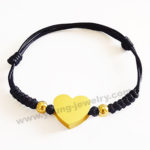 Personalized Gold Heart & Steel Ball w/ Black Rope Bracelets