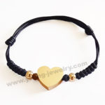 Personalized Rose Gold Heart & Steel Ball w/ Black Rope Bracelets