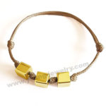 Custom Three Gold Vertical Angle Cube w/ Light Brown Rope Bracelets