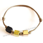 Custom Three Black & Gold Vertical Angle Cube w/ Light Brown Rope Bracelets