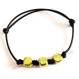 Personalized Three Gold Segment Angle Cube w/ Black Rope Bracelets