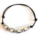 Personalized Silver Cube & Steel Beads w/ Black Rope Bracelets