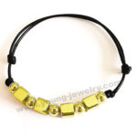 Personalized Gold Cube & Steel Beads w/ Black Rope Bracelets