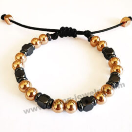 Personalized Black Cube & Gold Steel Beads w/ Black Rope Bracelets