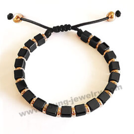 Custom Black Cube & Rose Gold Beads w/ Black Rope Bracelets