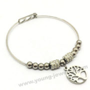 Circle Wire Bangle w/ Steel Beads & Life Tree Charm