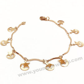 Fashion Slim Chain w/ Rose Gold Moonstar Charm Bracelet