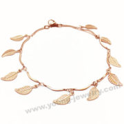 Steel Slim Chain w/ Rose Gold Leaf Charm Bracelet