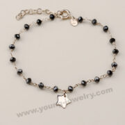 Silver Chain w/ Black Beads & Custom Star Charm Bracelet