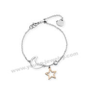 Stainless Steel Silver Charm Bracelet w/ Moon Charm & Star