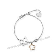 Stainless Steel Silver Charm Bracelet w/ Butterfly Charm & Star