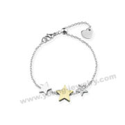 Stainless Steel Silver Charm Bracelet w/ Two Tone Star