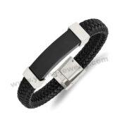 Men’s Stainless Steel Black Plated Leather Bracelet Wholesale Supplier