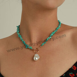 Large Shaped Pearl Temperament Simple Fashion Green Turquoise Necklace