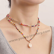 Bohemian Double Layer Colorful Rice Bead Shell Beach Necklace