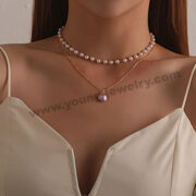 Overlock pearl pendant multi-layer temperament popular necklace