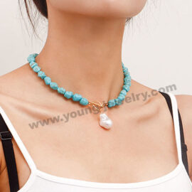 Irregular Natural Turquoise Shaped Pearl Pendant Handmade Necklace