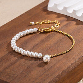 18K Gold Plated Beaded Freshwater Cultured Pearl Bracelet for Women