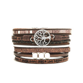 Fashion Multi Layer Tree of Life Magnetic PU Printed Letter Jewelry Bracelet