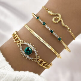 ins Retro Green Diamond Square Diamond Butterfly Love Bracelet