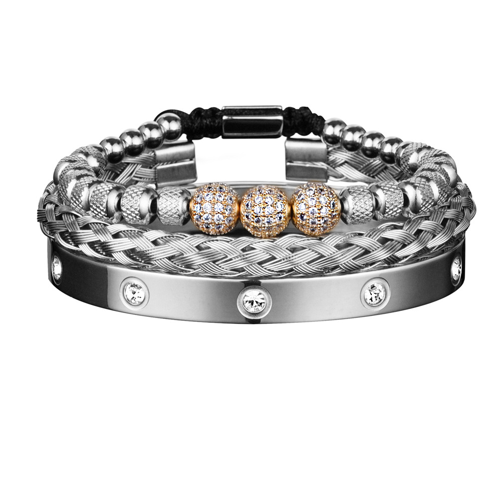 Hot Selling Diamond Set Stainless Steel Light Luxury Men's Bracelet - Image 3