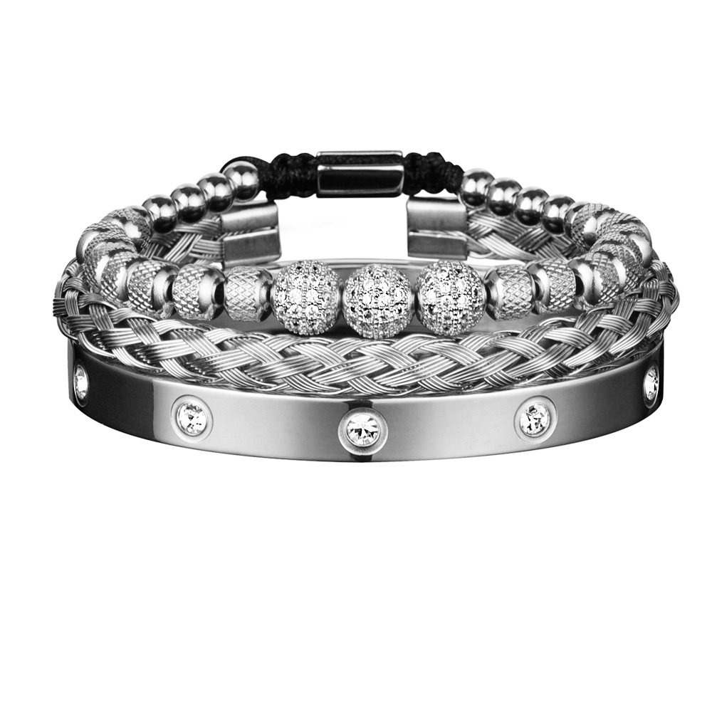 Hot Selling Diamond Set Stainless Steel Light Luxury Men's Bracelet - Image 4
