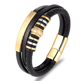 Multi Layer Hand Woven Men's Vintage Steel Magnetic Clasp Bracelet