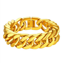 Stainless Steel Four Sided Polished Double Woven Cuban Bracelet