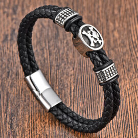 Simple Men's Cow Original Leather Metal Magnet Bracelet