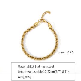 2mm3mm4mm5mm Stainless Steel 18k Cuban Twist Bracelet