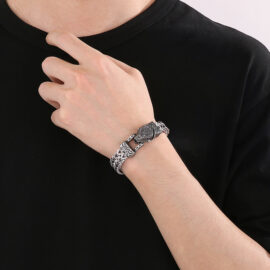Nordic Viking Eagle Punk Wolf Head Men's Steel Bracelet