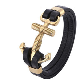 Stainless Steel Anchor Rope Leather Men's Bracelet