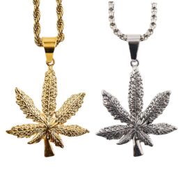 Vintage Style Steel Gold Plated Maple Leaf Necklace Wholesale